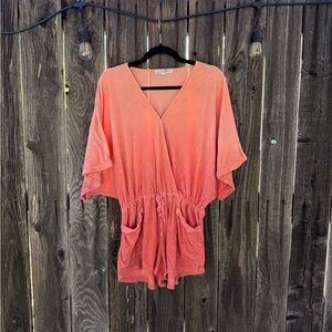 Pink Orange Young Fabulous and Broke Ombre Swimsuit or Beach Coverup Romper XS